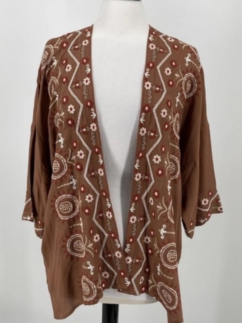 J Jill Womens OS Embroidered Kimono Open Front Cardigan One Size